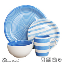 Set de cena 16PCS pintado a mano en dos colores Blue Glaze H